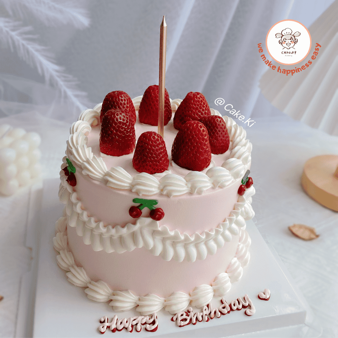 (2 Days Pre-Order) Vintage Series with Strawberry Design F | Cake Ki Bakery